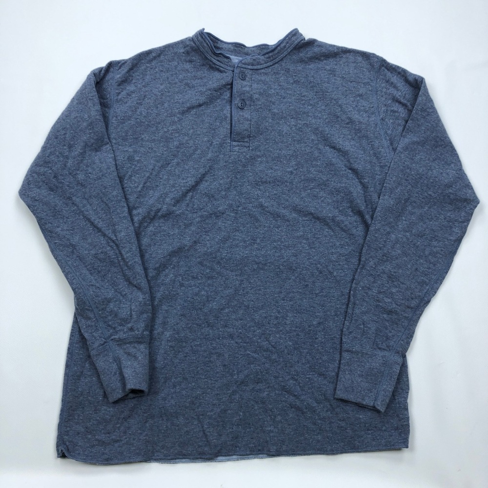LL Bean River Driver Henley Shirt Mens Large Tall LT Blue Wool Blend Thermal